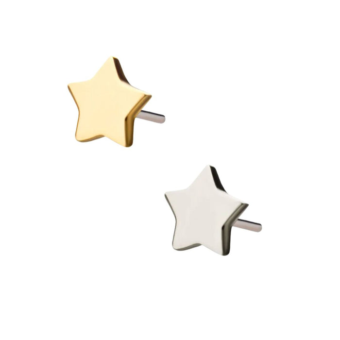 Classic 14K Gold Threadless Star Earring with Titanium Flat Back Earring