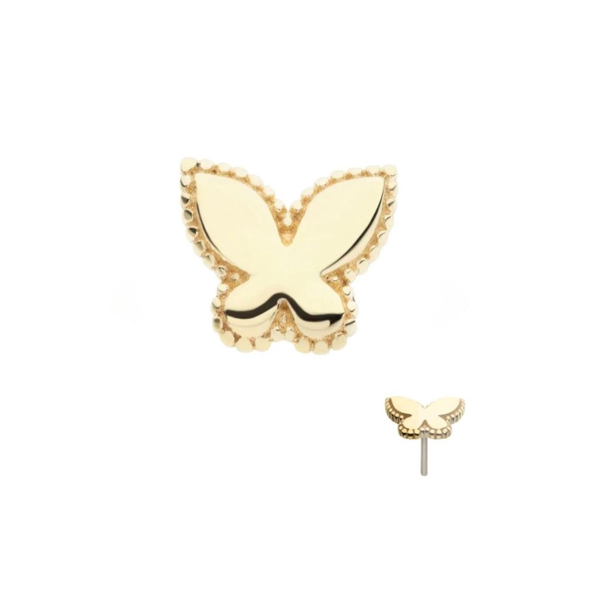 14K Gold Threadless Flat Back Beaded Butterfly Earring with Titanium Backing