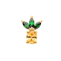 14K Gold Threadless Flat Back CZ Pineapple Earring with Titanium Backing