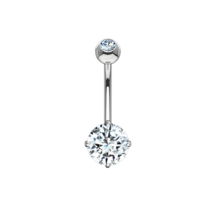 14K Gold CZ Navel Bellybutton Barbell