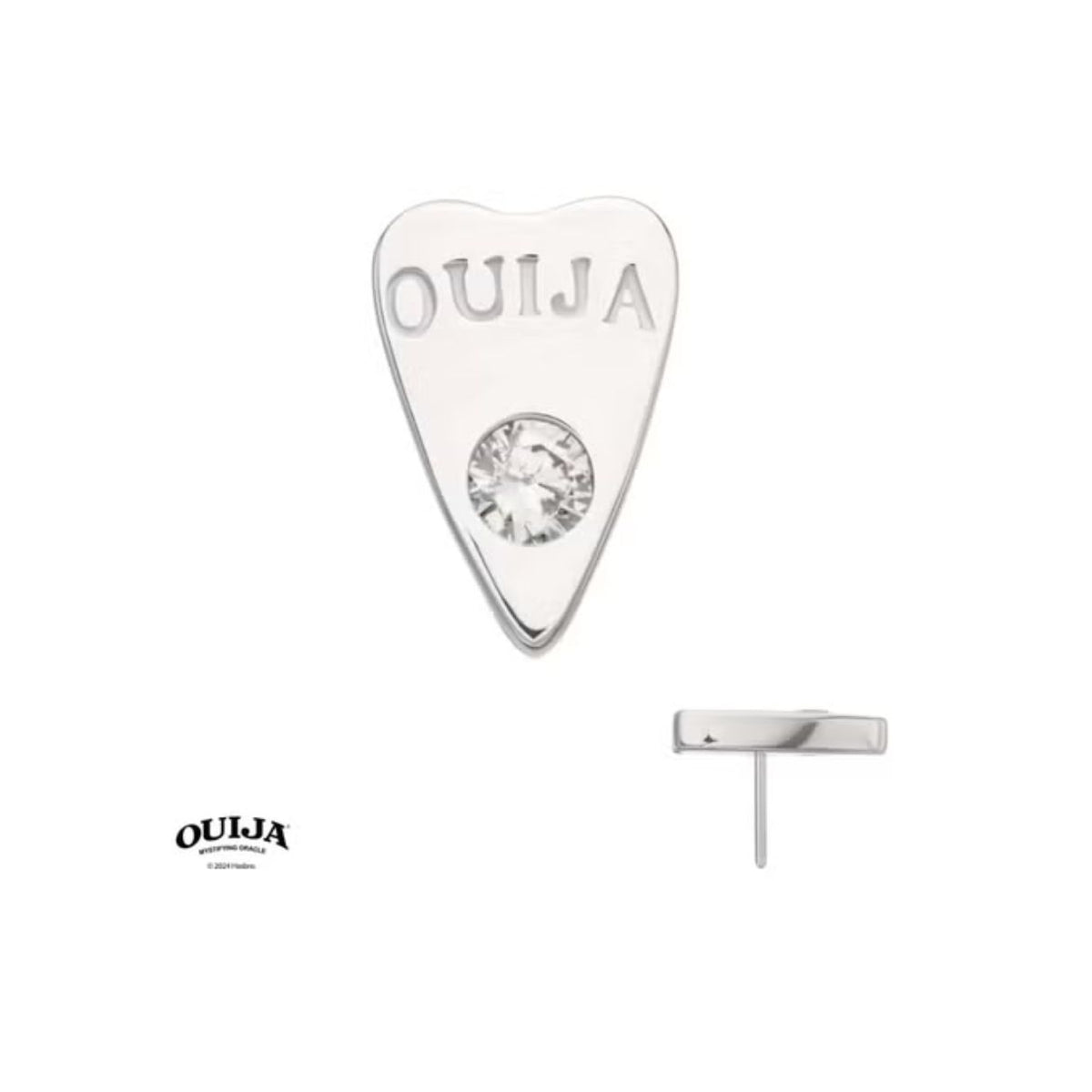 14K White Gold Threadless Ouija Planchette Earring with Titanium Flat Backing