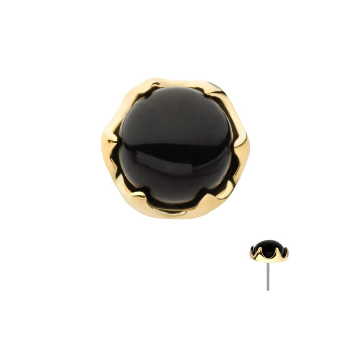 14K Gold Threadless 6mm Onyx Earring with Titanium Flat Back Earring