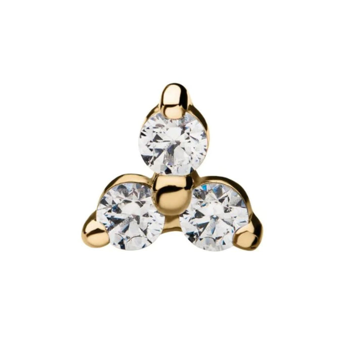 14K Gold Threadless CZ Trinity Earring with Flat Back Titanium Backing