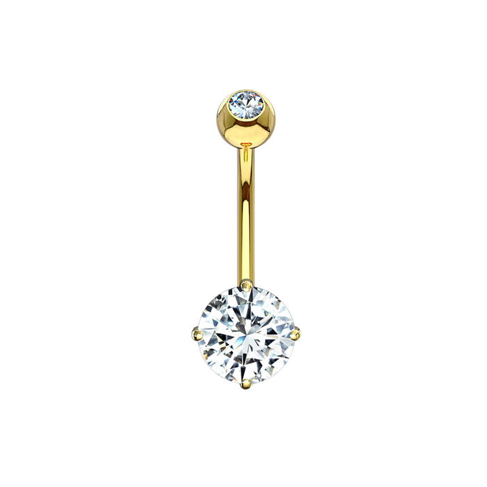 14K Gold CZ Navel Bellybutton Barbell