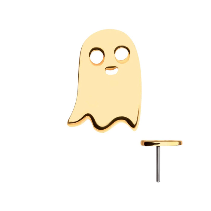 14K Gold Threadless Ghost with Flat Back Titanium Earring