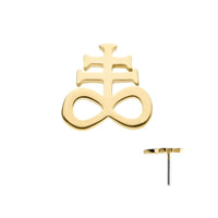 14K Gold Threadless Flat Back Leviathan Cross Earring with Titanium Back