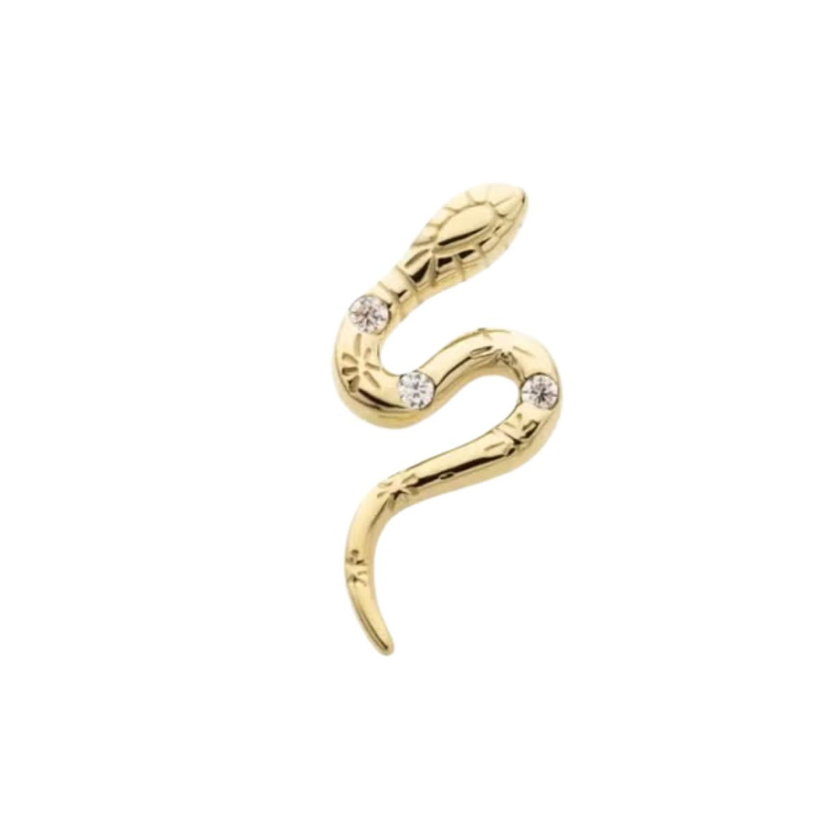 14K Gold Threadless CZ Snake Earring with Titanium Backing