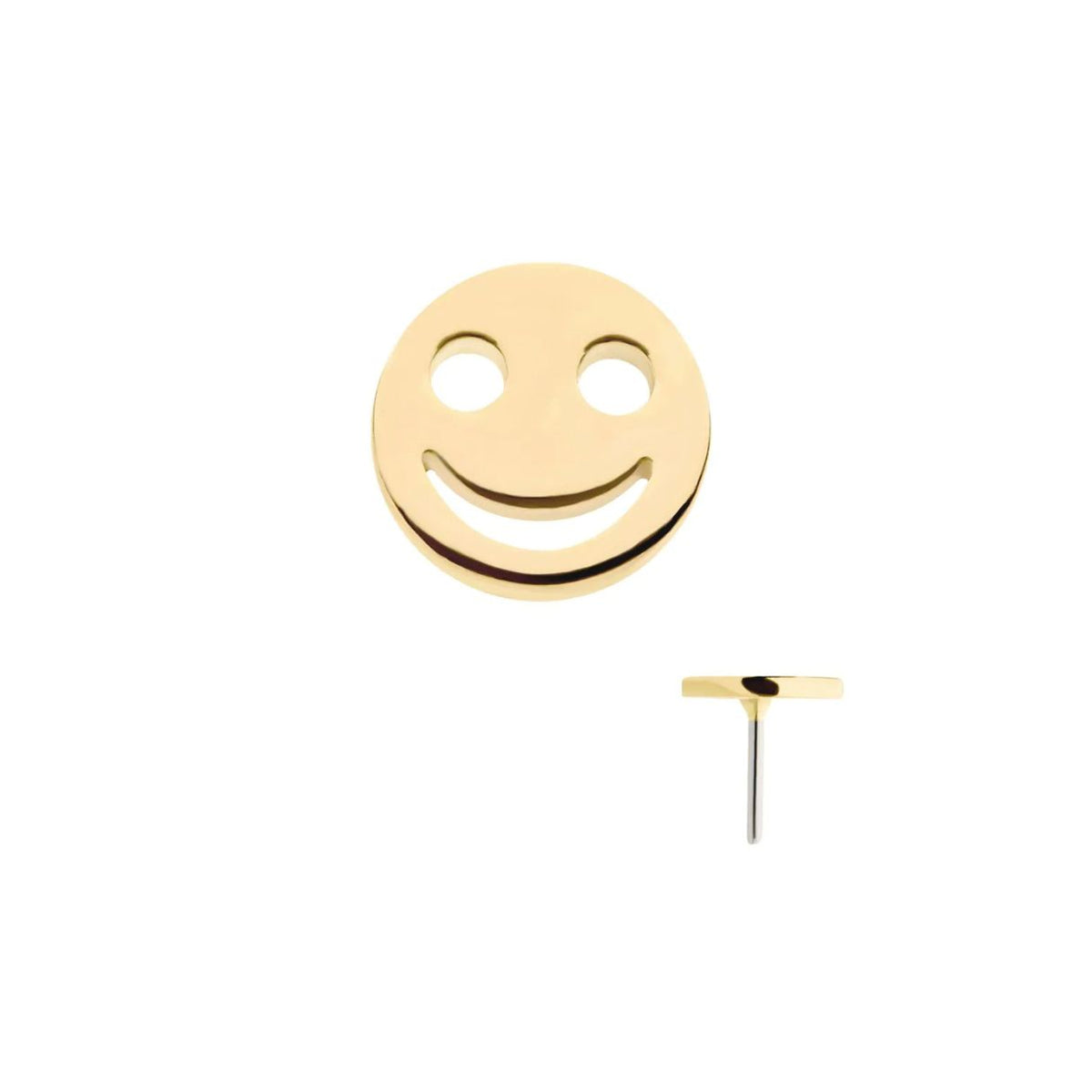 14K Gold Threadless Smiley Face Earring with Titanium Backing