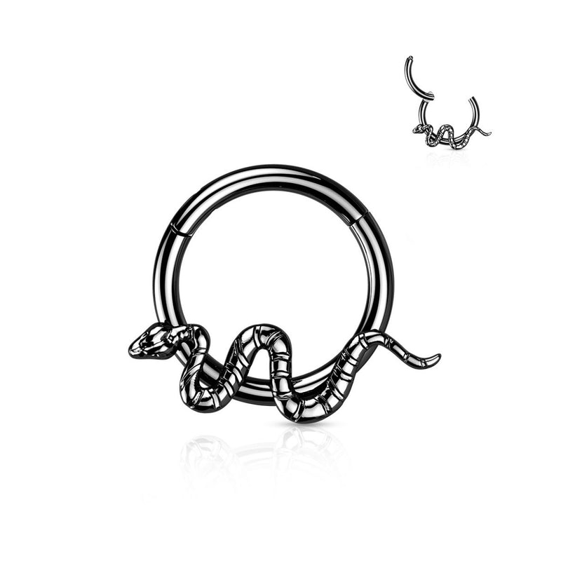 Titanium Hinged Segment Hoop Ring With Snake
