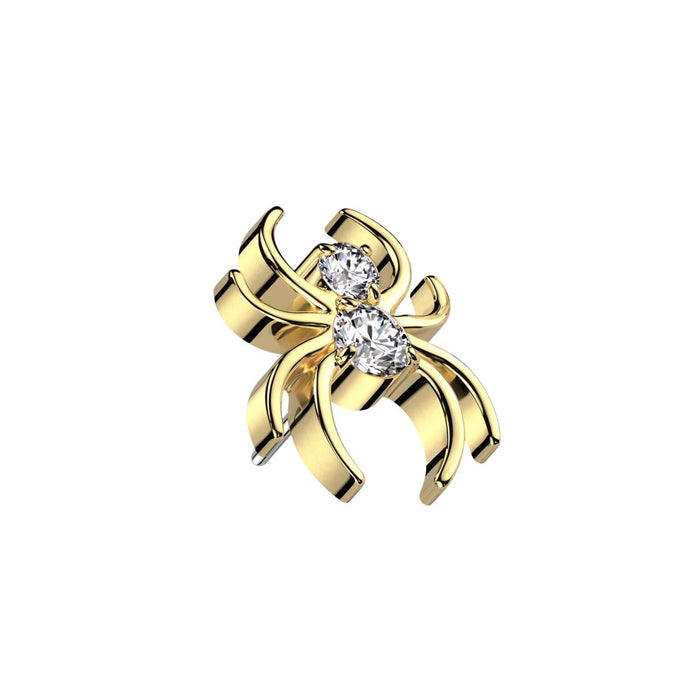 Gold Titanium Threadless Push In Flat Back CZ Spider Earring