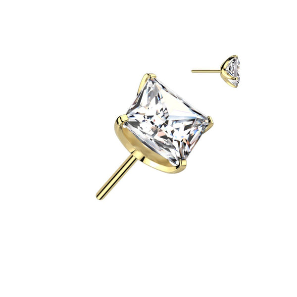 Titanium Threadless Push In Square CZ Flat Back Earring