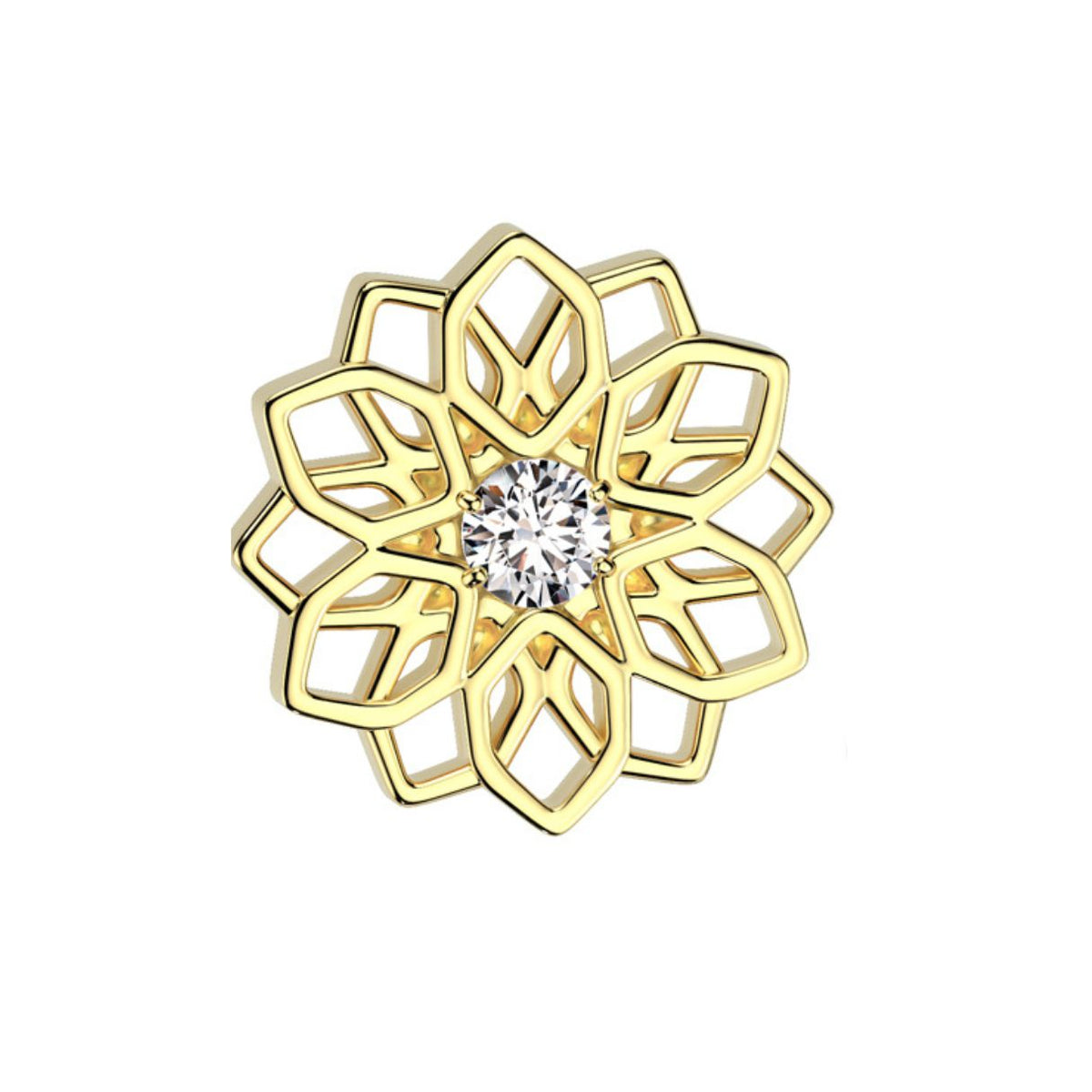 Titanium Threadless Push In Flat Back CZ Mandala Flower Earring