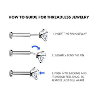 Titanium Threadless Push In Flat Back CZ Heart Cherry Earring