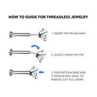 Titanium Threadless Flat Back CZ Bow and Crystal Earring