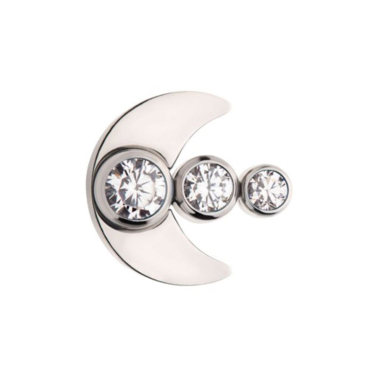 Titanium Threadless CZ Bezel Crescent Moon Phase Flat Back Earring