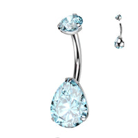 Titanium Internally Threaded CZ Pear Shaped Bellybutton Ring Barbell