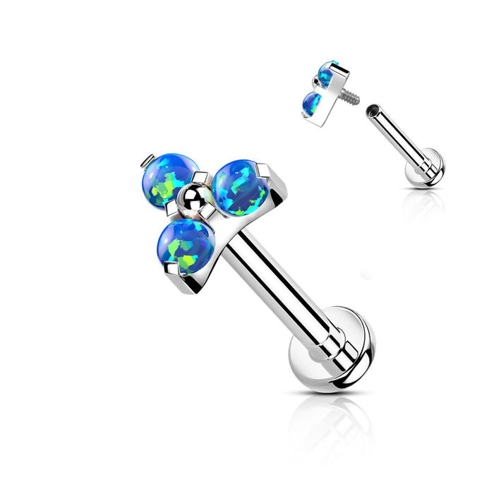 Titanium Internally Threaded Flat Back Opal Trinity Earring