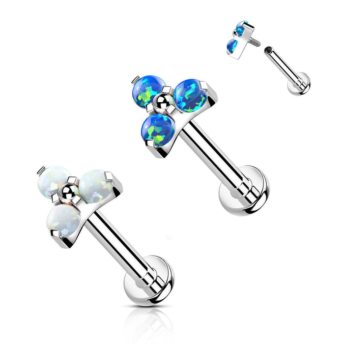 Titanium Internally Threaded Flat Back Opal Trinity Earring