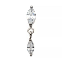 Titanium Internally Threaded Flat Back CZ Oval Dangle Earring