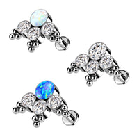 Titanium Internally Threaded Flat Back CZ and Opal Bezel Beaded Cluster Earring