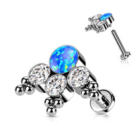 Titanium Internally Threaded Flat Back CZ and Opal Bezel Beaded Cluster Earring