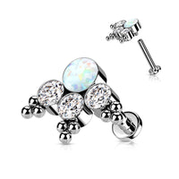 Titanium Internally Threaded Flat Back CZ and Opal Bezel Beaded Cluster Earring