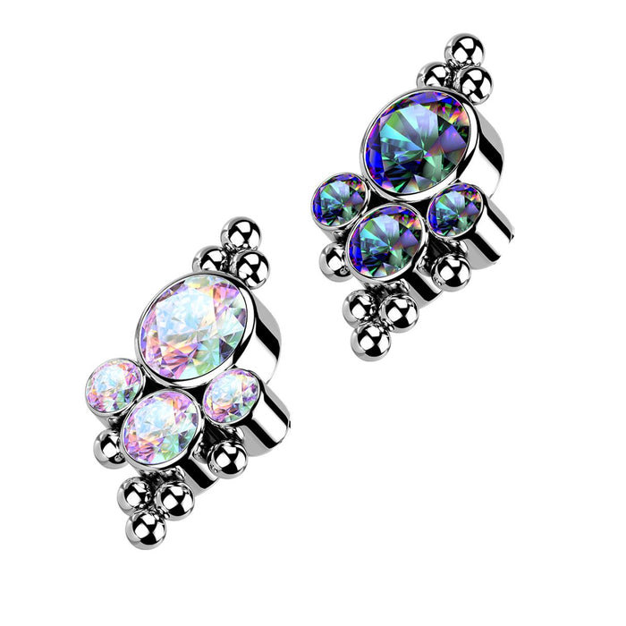 Titanium Internally Threaded Flat Back CZ Bezel and Beaded Ball Cluster Earring