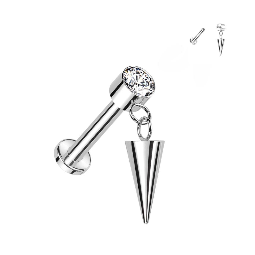 Titanium Internally Threaded Flat Back CZ Spike Dangle Earring