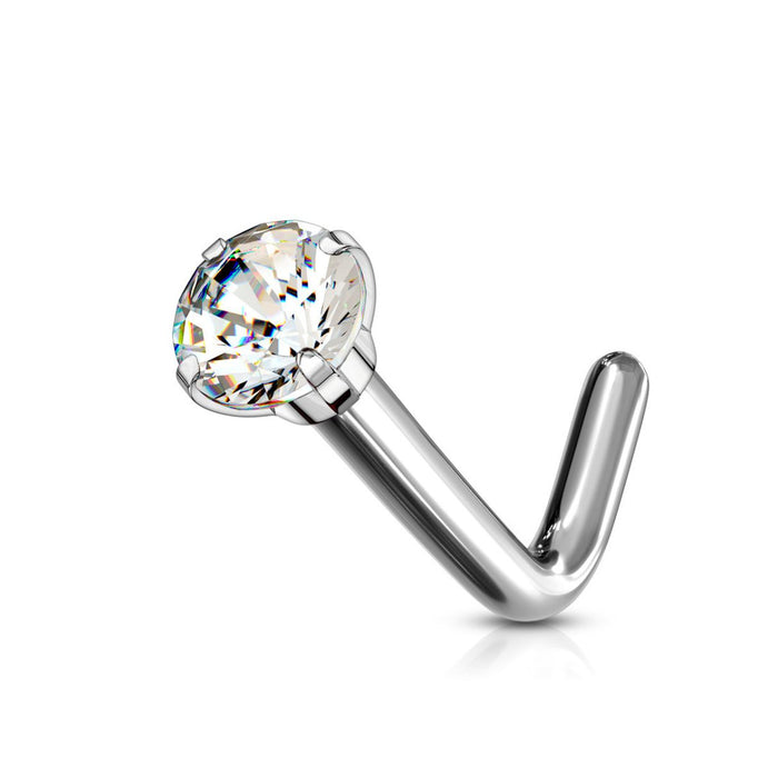 Titanium L-Shaped CZ Nostril Jewelry