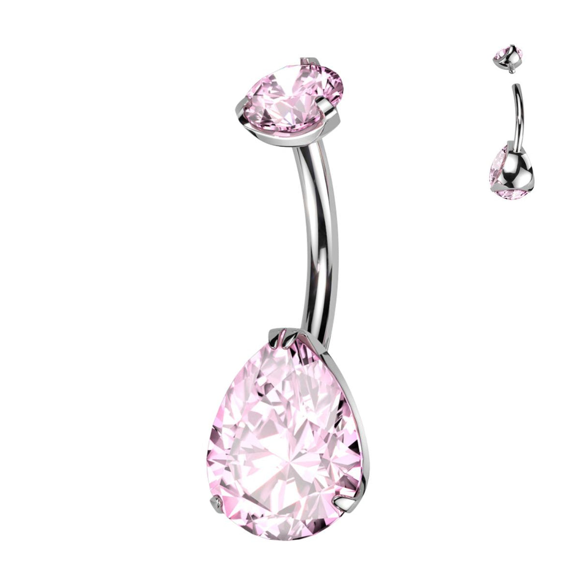 Titanium Internally Threaded CZ Pear Shaped Bellybutton Ring Barbell