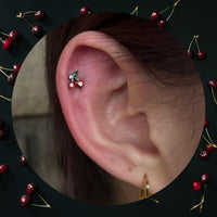 Titanium Threadless Push In Flat Back CZ Heart Cherry Earring