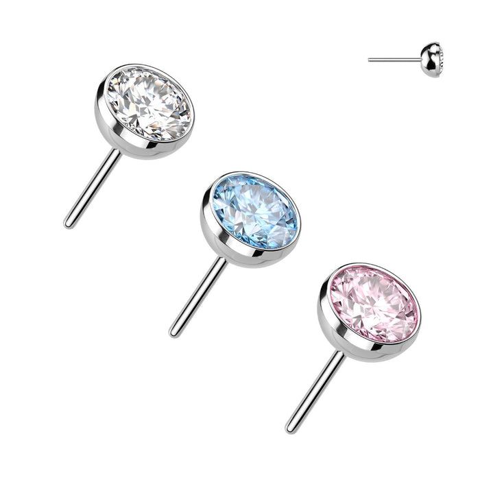 Titanium Threadless CZ Bezel Flat Back Earring