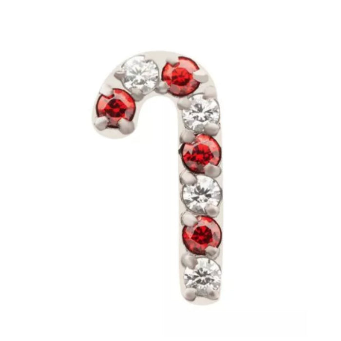 Titanium Threadless CZ Candy Cane Xmas Flat Back Earring