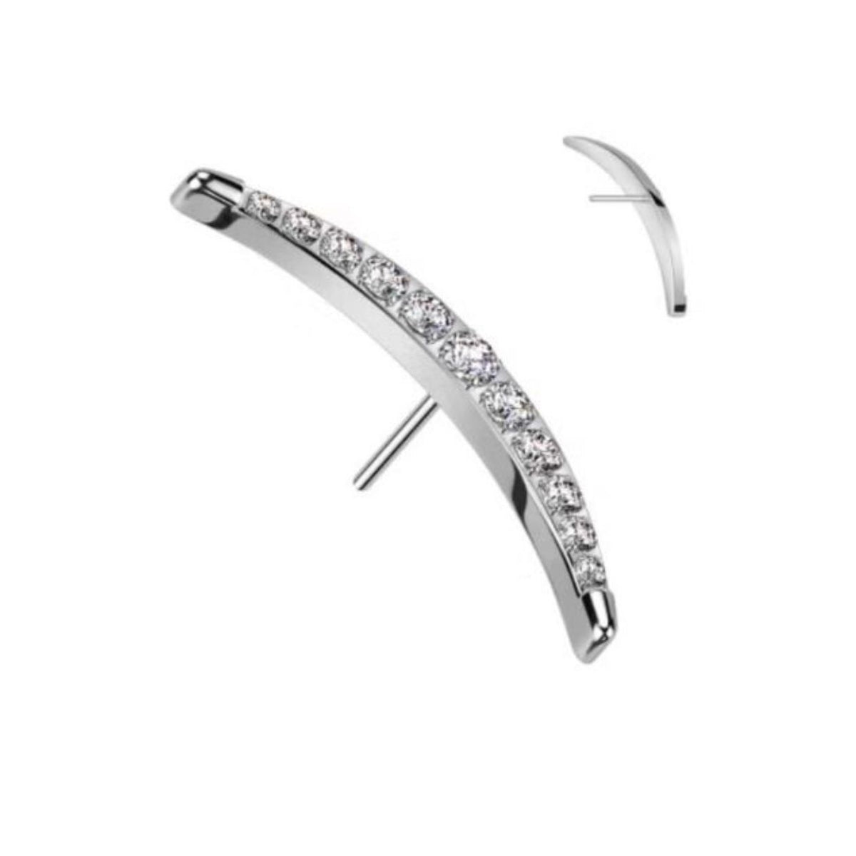 Titanium Threadless Push In Flat Back Long CZ Crescent Moon Earring