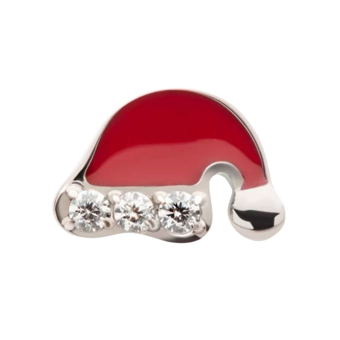 Titanium Threadless CZ Santa Hat Xmas Flat Back Earring