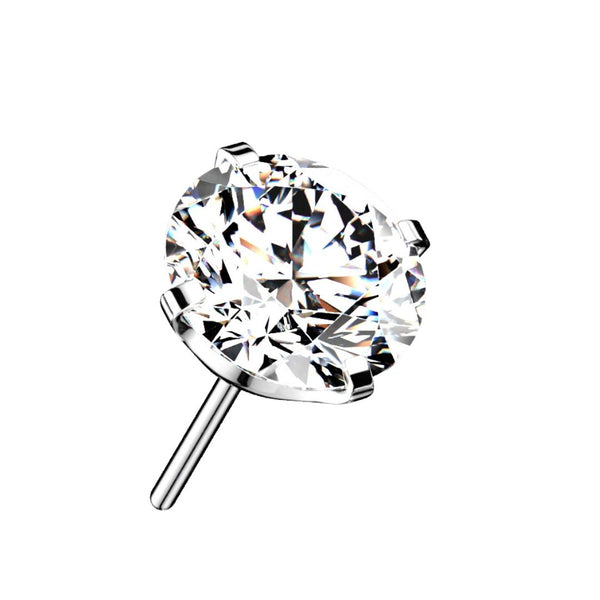 Titanium Threadless CZ Prong Flat Back Earring