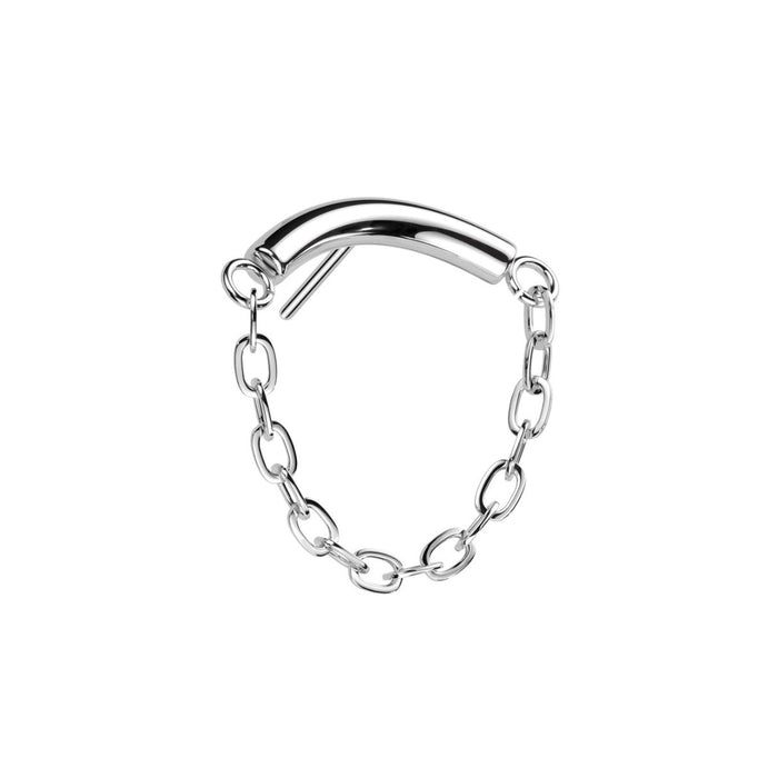 Titanium Threadless Curved Bar and Chain Flat Back Earring