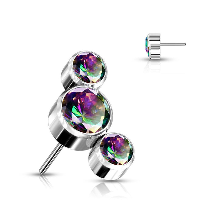 Titanium Threadless Flat Back CZ Bezel Cluster Earring