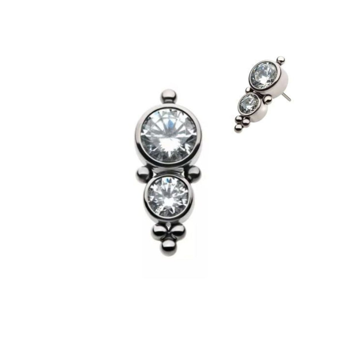 Titanium Threadless Double Bezel with Balls Flat Back Earring