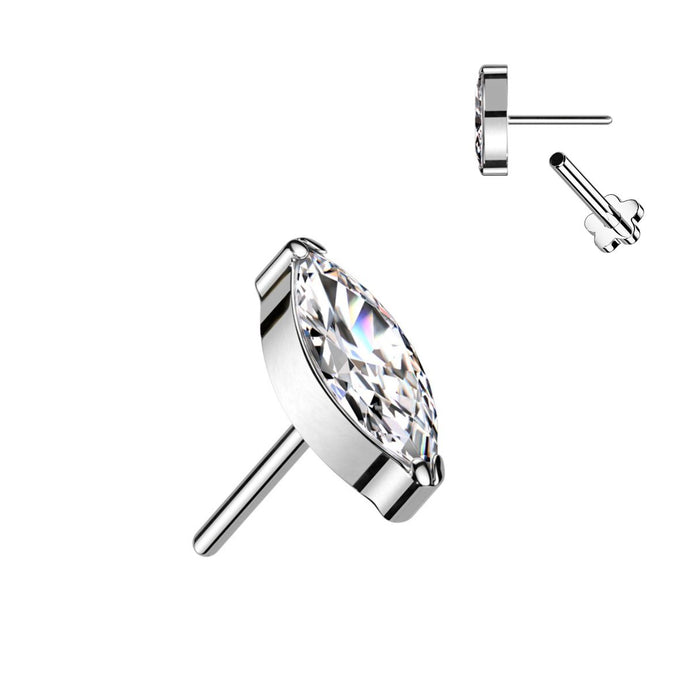 Titanium Threadless CZ Marquis Flat Back Earring