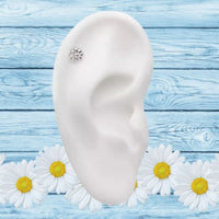 Titanium Threadless Push In Flat Back Puffy Daisy Flower Earring