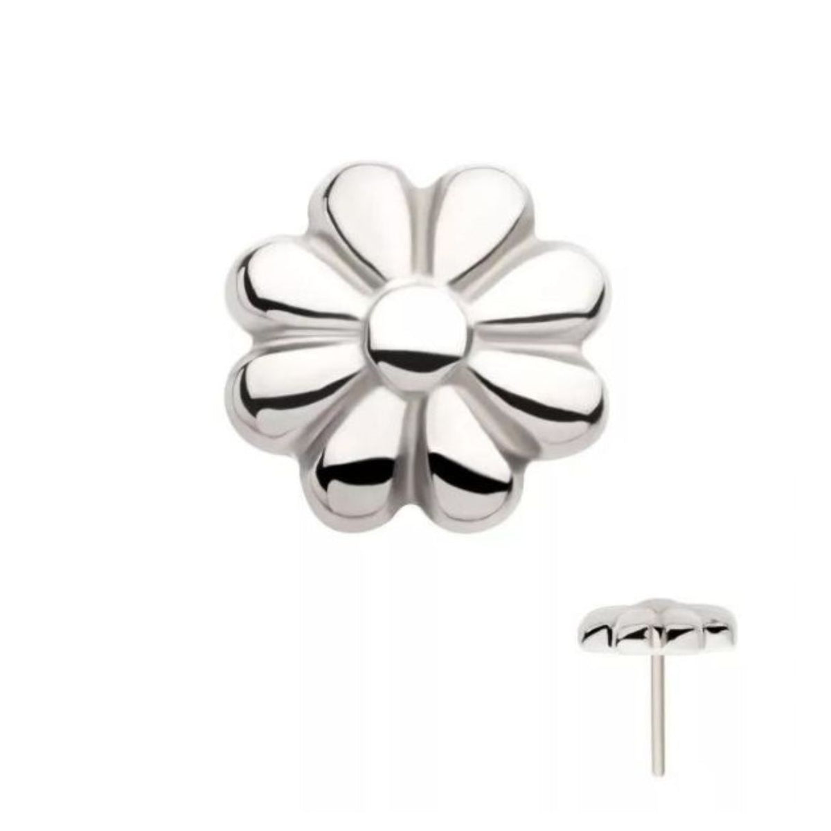 Titanium Threadless Push In Flat Back Puffy Daisy Flower Earring