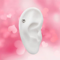 Titanium Threadless Push In Flat Back Hollow Puff Heart Earring