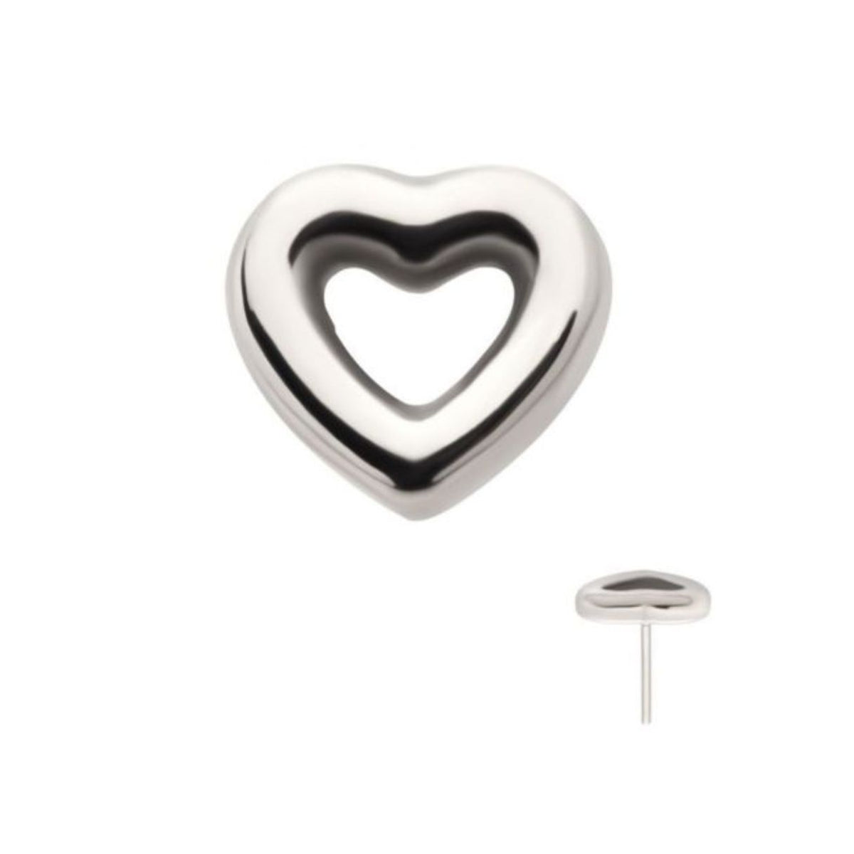 Titanium Threadless Push In Flat Back Hollow Puff Heart Earring