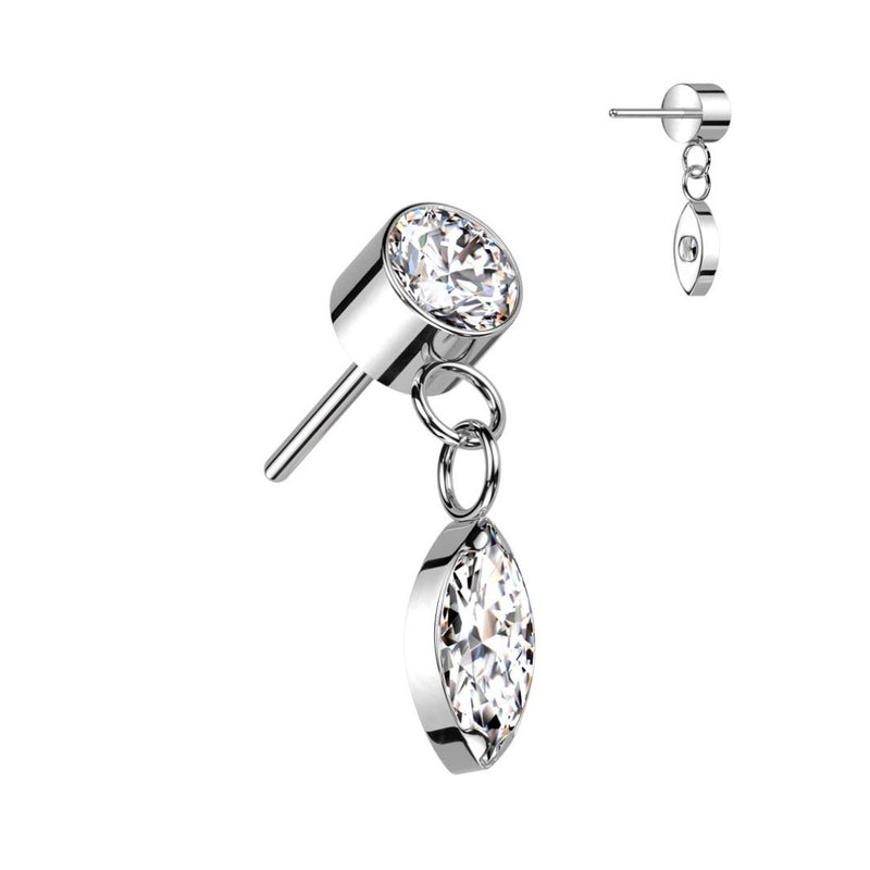 Titanium Threadless CZ Marquis Dangle Flat Back Earring