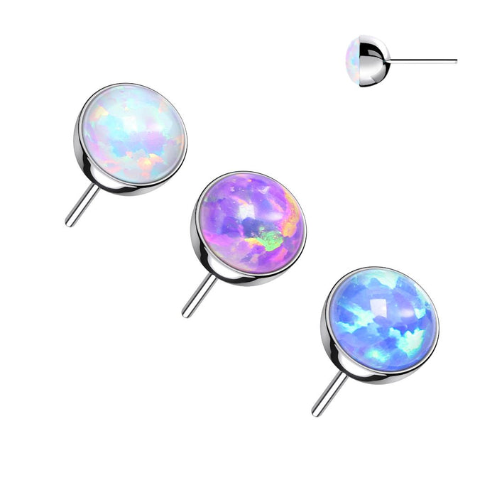 Titanium Threadless Push In Opal Bezel Flat Back Earring