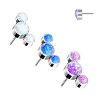 Titanium Threadless Push In Flat Back Opal Cluster Earring