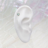 Titanium Threadless Push In Flat Back Opal Heart Earring