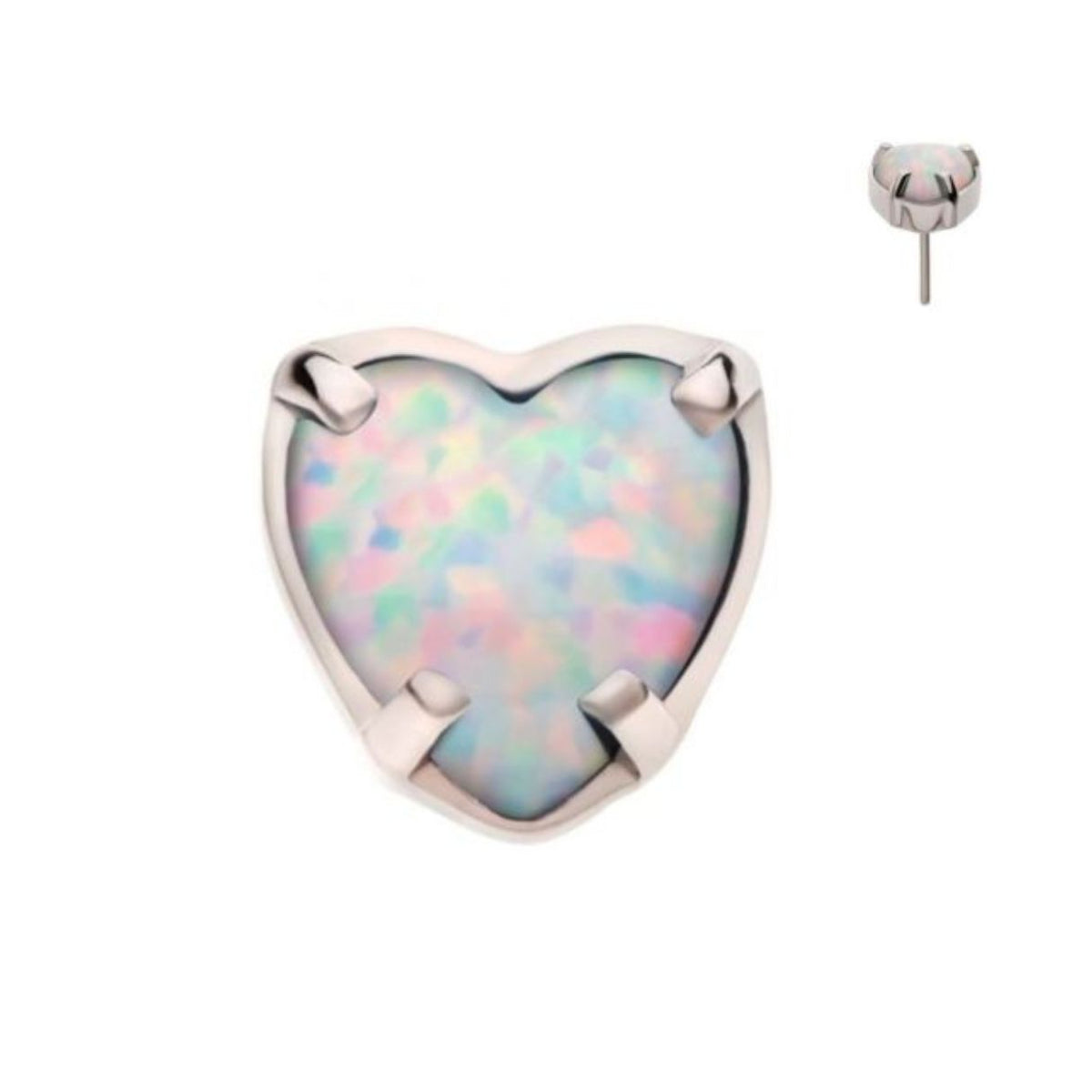 Titanium Threadless Push In Flat Back Opal Heart Earring