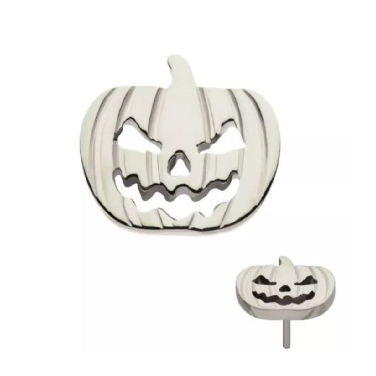 Titanium Threadless Push In Flat Back Jack-O-Lantern Pumpkin Earring